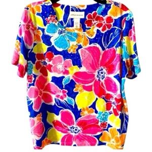 ALFRED DUNNER Top, Embellishments, Lace, Floral, Sz L, Resortwear, Artsy
